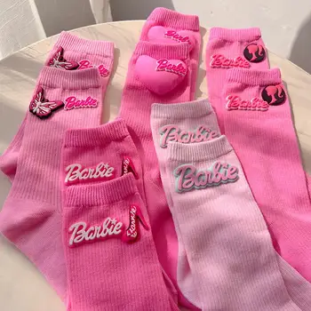  Kawaii Sevimli Barbie Çorap Orta Tüp Çorap Örme Çorap Mektup Çorap Sonbahar Kış Kalınlaşmak Dopamin Renk Sevimli Kız doğum günü hediyesi