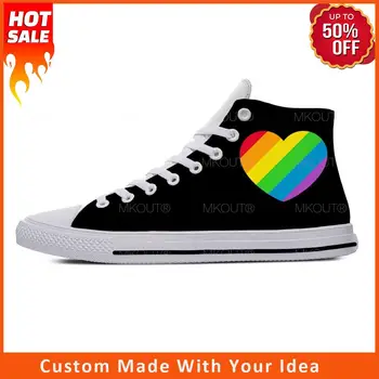  Sıcak Gökkuşağı Kalp LGBT Gurur Eşcinsel Lezbiyen Serin Komik rahat ayakkabılar Yüksek Top Hafif Nefes Erkekler Kadınlar Sneakers spor ayakkabı