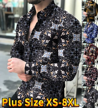  Erkek Grafik Yatak Açma Günlük Tatil Trendi Uzun Kollu 3D Baskı Düğmeli Giyim Moda Rahat Nefes Gömlek XS-8XL