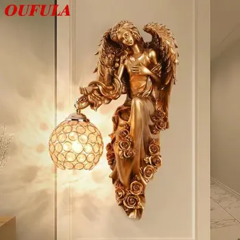  OUFULA Modern kapalı melek duvar ışık LED altın yaratıcı avrupa reçine aplik lambası dekor ev oturma odası yatak odası