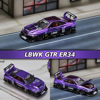  Satış öncesi SW 1: 64 LBWK GTR ER34 Siluet Elektrolizle Mor Diecast Diorama Araba Modeli Koleksiyonu Minyatür Oyuncaklar Sokak Silah