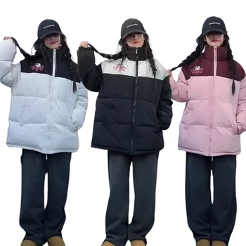  Sevimli Sanrios Hello Kitty Kadın Pamuk Ceket Ceket Anime Kış Kalınlaşmak Sıcak Renk Eşleştirme pamuklu giysiler Ceket Gevşek Moda