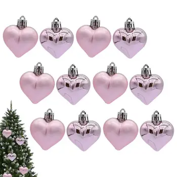  Sevgililer Günü Kalp Top Süsler 12 Adet / takım PVC Topları PVC Kalp Şekli Topları Noel Partisi Süslemeleri İçin Dekoratif Ağaç
