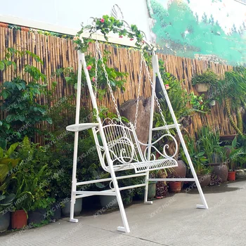  Avrupa Tarzı Basit Kapalı Demir Çift Salıncak Sandalye Balkon Bahçe Rahat sallanan sandalye Avlu Parkı Pavilion Planör