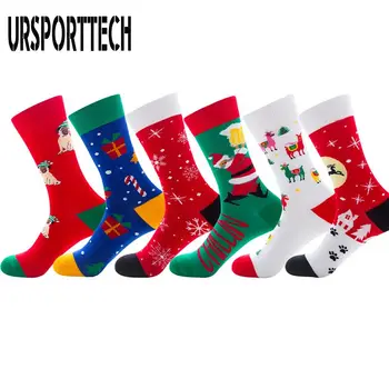  6 adet / grup Merry Christmas Çorap Erkekler Kadınlar Yeni Yıl Orta Tüp Çorap Kalın Sıcak Çift Çorap Sevimli Karikatür Dekorasyon Çorap