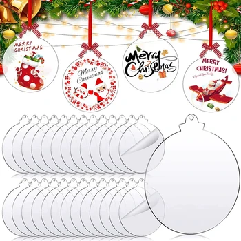  10 adet Noel Akrilik Daireler Diskler Temizle Boş DIY Noel Ağacı Asılı Dekorasyon Ev için Yeni Yıl Şeffaf Biblo Süs
