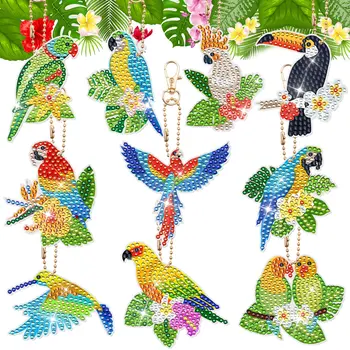  DİY Elmas Boyama Anahtarlık Tropikal Kuş Kolye Mozaik Resim Elmas Nakış El Yapımı Sanat Anahtarlık Kolye Hediye