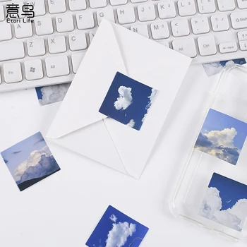  46 Adet beyaz bulutlar Mavi Gökyüzü Yaratıcı Kutu Çıkartmalar El Scrapbooking malzeme Kare el yapımı dekoratif hesap 4CM Haber