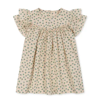  bebek kız giysileri çocuklar elbiseler pamuk Fransız tarzı Bej çiçek desen Tatlı kız elbisesi