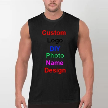  Özel logo DIY Tasarım Spor Kolsuz tişört Erkek Vücut Geliştirme Tank Top Spor Stringer Fanila Örgü Spor Atlet