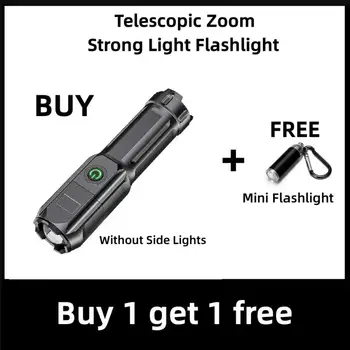  Yeni stil teleskopik Zoom güçlü ışık el feneri USB şarj küçük taşınabilir spot uzun menzilli sel dış aydınlatma lambası