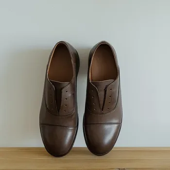  Bayanlar Inek Derisi Yumuşak Deri Flats Düşük Topuk Üzerinde Kayma Kaliteli Avrupa OxfordsRetro Ayakkabı Kadınlar İçin Vintage Yuvarlak Ayak basit ayakkabı