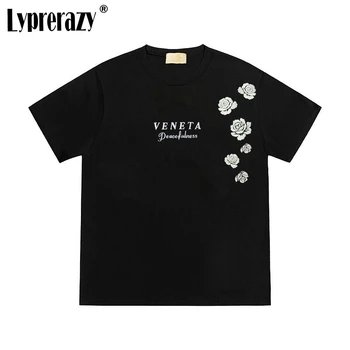  Lyprerazy Ulusal Gelgit Çiçekler Nakış kısa kollu tişört Yaz Gevşek Pamuk Erkekler Tees Tops
