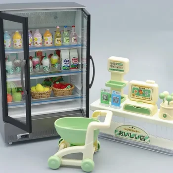  Minyatür Dükkanı Gıda Oyuncak Mini Dondurucu Soğuk İçecek Öğe Mobilya Sayaç Sepeti El Sanatları Dollhouse Simülasyon Senaryo Ekran Gösterisi