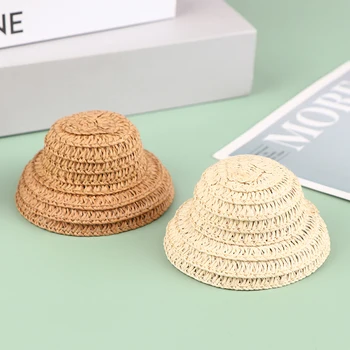  Minyatür El Yapımı Hasır Şapka Mini Bebek Şapka Bebek Evi Süsleme El Dokuma Dollhouse Aksesuarları