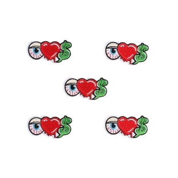  10 adet Nakış Komik Yama Demir On Göz Kalp Dolar Sticker DIY Giyim Rozeti Dikmek Aplike Çanta Şapka Kot T Shirt