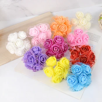  36/72 adet 3.5 cm Köpük Güller Glitter yapay çiçekler DIY Buket Gelin Düğün Ev Dekorasyon Karalama Defteri Çelenk Sahte Çiçek