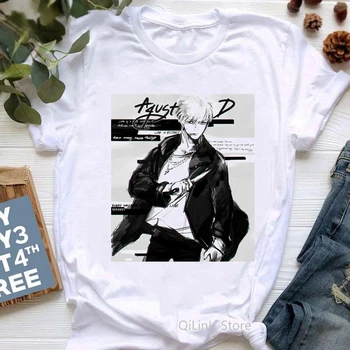  Kpop Suga Ağustos D T Shirt Kadın Komik Gömlek Yaz Kore Tarzı Giysiler 90s 00s Fanlar T-Shirt Femme Üstleri Kadın beyaz tişört