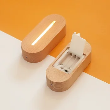  Akrilik Reçine Oval 3D LED Ahşap Lamba Tabanı AAA Pil Masa Gece lamba tutucu Ekran Standı Aydınlatma Aksesuarları Toplu Toptan