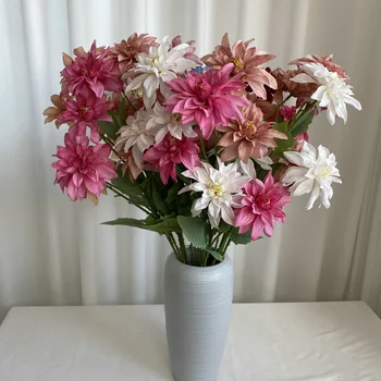  4 Kafa Dahlia Simülasyon Çiçekler Düğün Salonu Düzenleme Sahte Çiçekler Düğün Töreni Çiçek Düzenleme Ev İpek Çiçekler