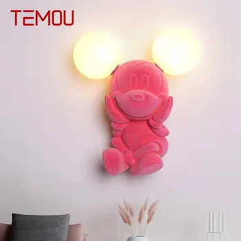  TEMOU Modern duvar lambası reçine yaratıcı pembe fare aplikleri ışık LED karikatür romantik dekor için çocuk odası ev yatak odası