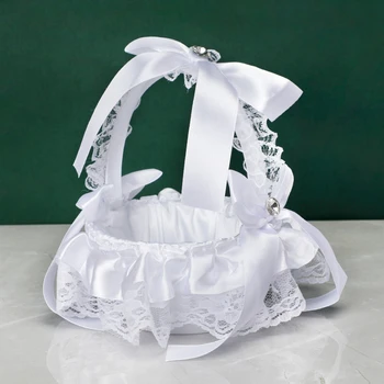  1 adet Saf Beyaz Düğün Çiçek Sepeti Düğün Parti Dekorasyon Gelin Çiçek Sepeti Nedime Çocuk Taşınabilir Çiçek Sepeti
