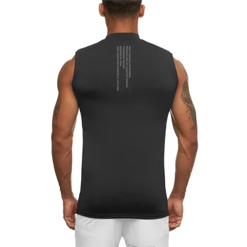  Slim Fit Kaplumbağa boyun üstleri Koşu Spor Kolsuz T-Shirt erkek Konfor Sıkıştırma Yelek