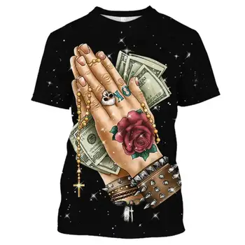  2024 Yeni Yaz Punk Tarzı Erkek T-shirt 3D Baskılı Gül Gotik sıfır yaka bluzlar Sokak Moda Gevşek Nefes Büyük Giyim Camiseta