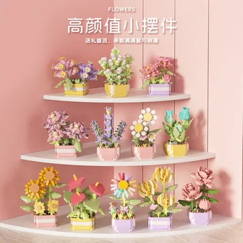  Sonsuz Çiçek Bonsai Ağacı Çiçek Succulents Yapı BlocksGardens Romantik Tuğla DIY Saksı Bitkileri Modeli Çocuk Kitleri Oyuncaklar