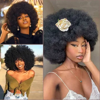  Afro Kinky Kıvırcık kahküllü peruk Kısa Kabarık Saç Peruk Siyah Kadınlar İçin Sentetik Ombre Tutkalsız Cosplay Doğal Kahverengi Siyah Pembe