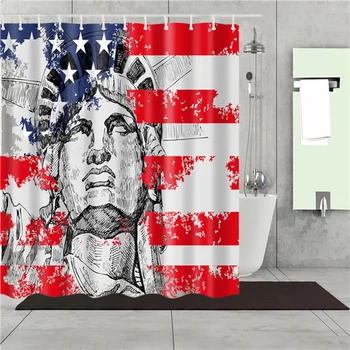  Vintage Stil Bayrak özgürlük heykeli Duş Perdesi Banyo Perdeleri Su Geçirmez Polyester Banyo Dekor Kanca ile 180x180cm