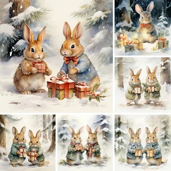  Elmas Boyama Noel Tavşanlar, Zanaat, Rhinestone Nakış Kiti Karikatür Tavşanlar, Çapraz Dikiş, Tam Elmas, DIY 5D Dekor