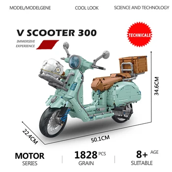  Klasik Ve Retro Scooter Motosiklet Modeli Yapı Taşları V Klasik 300 Motosiklet Tuğla MOC Koleksiyonu Oyuncaklar İçin Erkek Kız Hediye