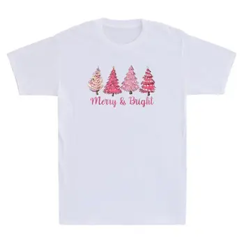  Mutlu ve Parlak Pembe Noel Ağacı, Pembe Noel Hediyesi Vintage Unisex T-Shirt