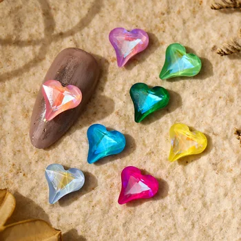  20 adet Sınır ötesi aurora zekice cam kalpler aşk kristal tırnak rengi yanardönerlik eğimli şeftali alt marca dekorasyon 