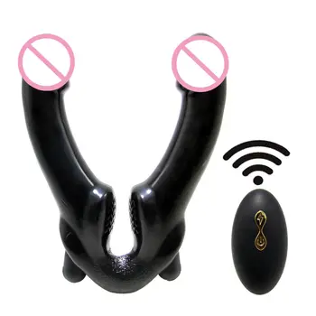  Çift Motorlu Gerçekçi Yapay Penis vibratör masaj aleti askısız kayış Çift Kafa G-spot Teşvik Klitoris Seks Oyuncak Çift için Lezbiyen