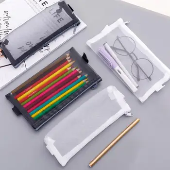  Transparent Pencil Bags Mesh Pen Case Holder Pencil Bag Students Stationery Storage Pouch material escolar чехол для карандашей