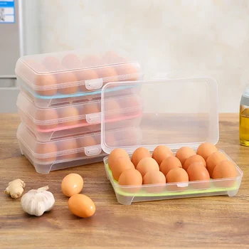  Mutfak 15 bölme Yumurta Kutusu Buzdolabı Yumurta Koruma saklama kutusu Taşınabilir Anti-çarpışma Plastik Yumurta bölmeli tepsi