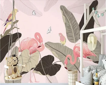 beibehang Özel tropikal palmiye ağacı bitki manolya flamingo İskandinav arka plan duvar pastoral el-boyalı duvar kağıdı behang
