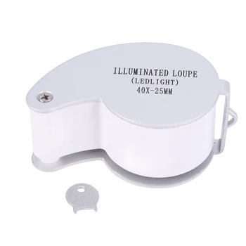  40X25MM Cam Lens Kuyumcu Büyüteç Büyüteç İle LED-Gümüş