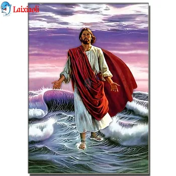  İsa Su Üzerinde Yürümek Kiti 5D Dıy Mozaik Resim Elmas Nakış dini simge Tam Kare Yuvarlak Matkap satış Ev Dekor hediye