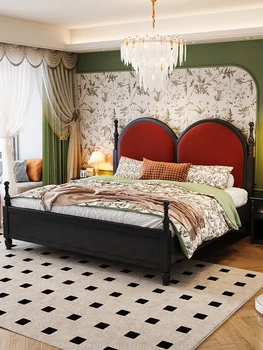 Fransız retro katı ahşap çift kişilik yatak, ana yatak odası çift kişilik yatak, 1.8 m çift kişilik yatak, prenses yatak