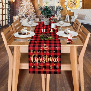  Noel siyah kırmızı ekose masa bayrağı metin Nimet Kar masa Koşucu Aile Tatil parti mutfak masa dekorasyon