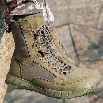  Erkek Açık Çöl Taktik Botları Ordu Yeşil Ultralight Nefes Bahar Sonbahar Yürüyüş spor ayakkabıları Savaş Askeri Bot
